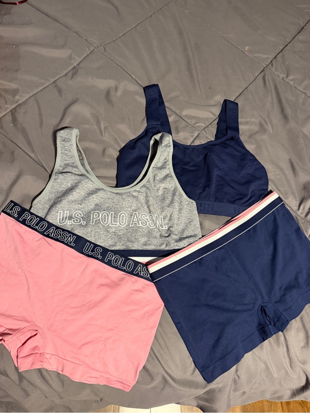 U.S. Polo Assn. Navy, Gray & Pink Sports Bra and Boxer Short Set